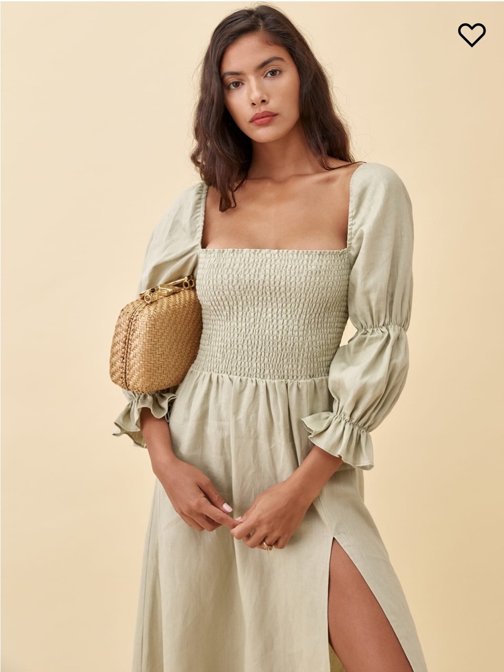 NWT Reformation Hyland Linen Midi Dress in Dried Herb